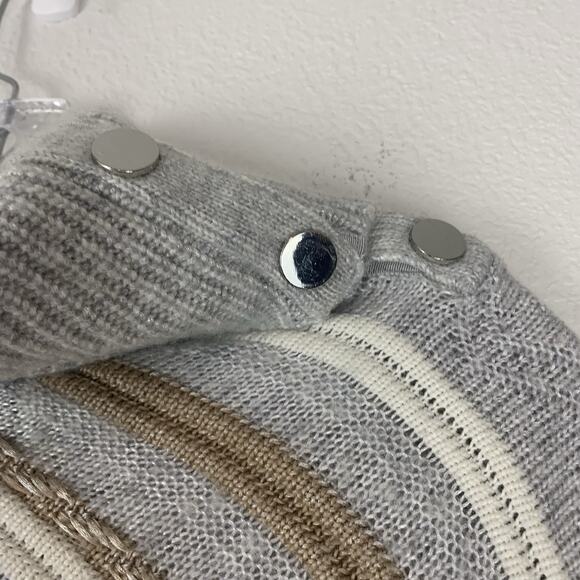 WHBM‎ Sweater Womens Small Poncho Cowl Neck Striped Asymmetrical Soft Cozy Gray - Picture 2 of 5